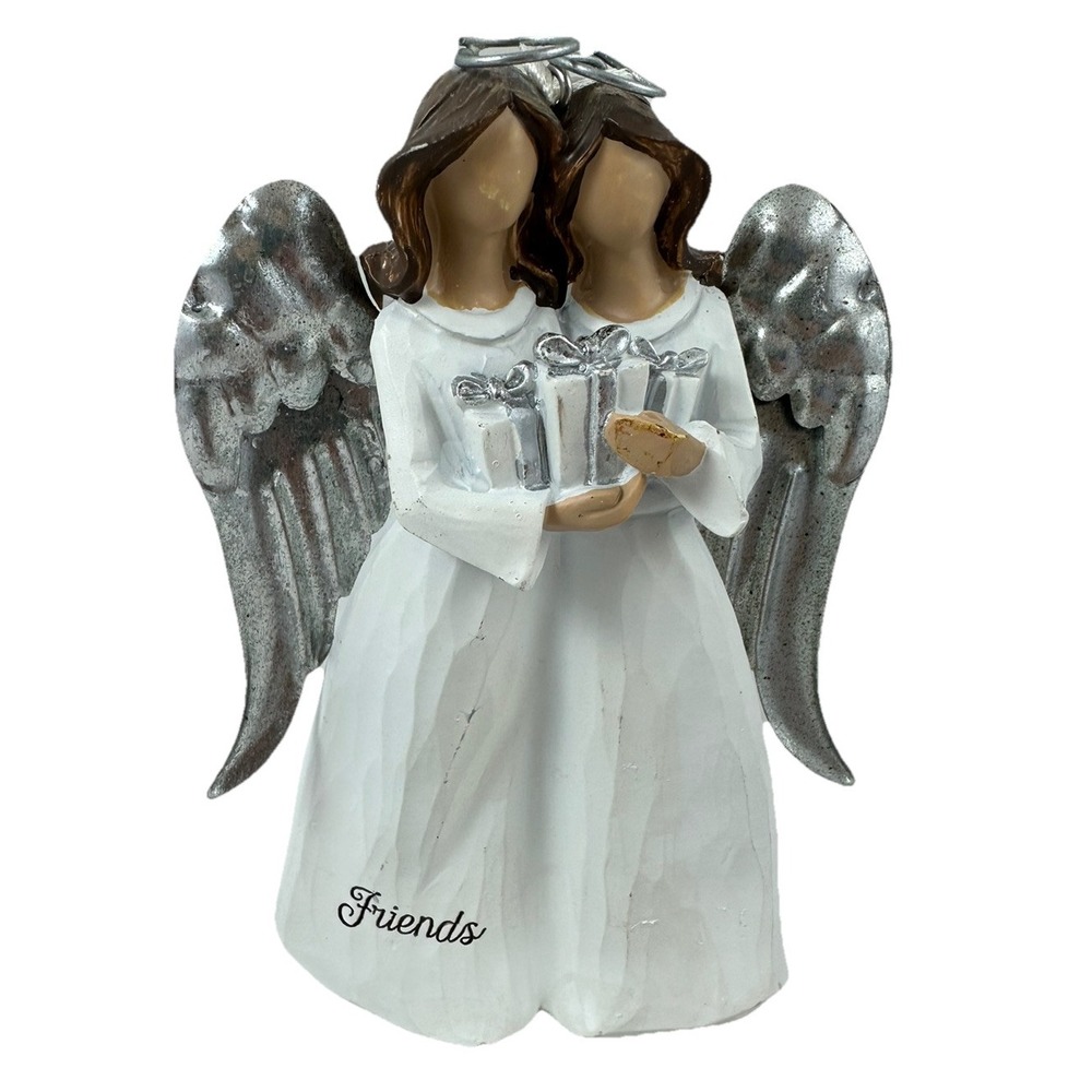 St. Nicholas Square Angel Ornament Friends White Silver Metal Wings Christmas